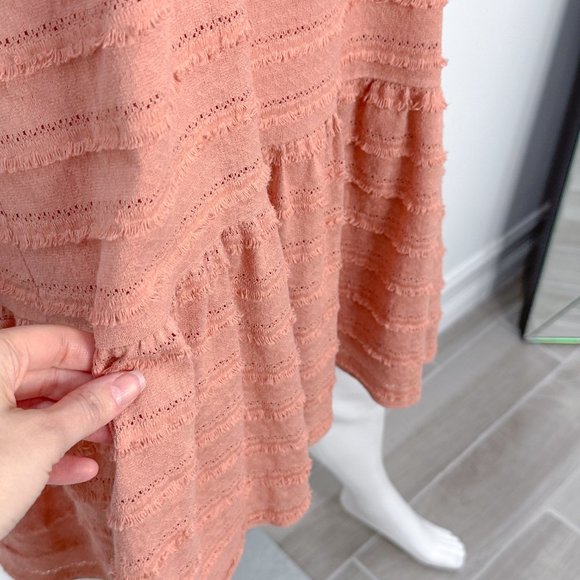 Hatch Maternity The Layla Fringe Drop Waist V Neck Dress in Clay Pink Size 0 XS - Picture 8 of 13